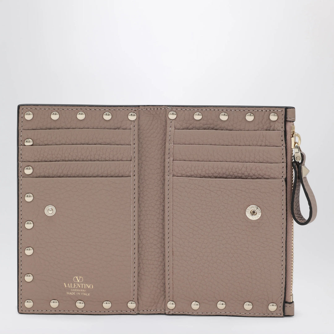 Valentino - Powder Pink Leather Rockstud Zip Card Holder