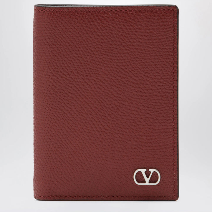 Valentino - Dark red Vlogo card holder in grained leather