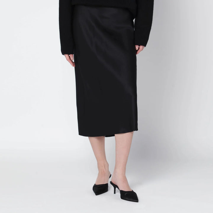 ANINE BING - Black silk Bar midi skirt