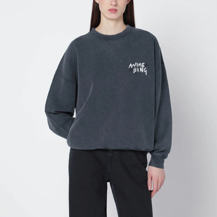 ANINE BING - Black washed oversized sweatshirt with logo