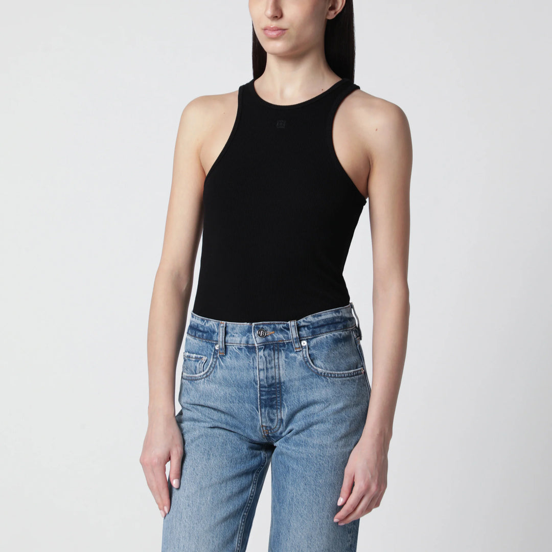 ANINE BING - Black ribbed tank top with logo embroidery