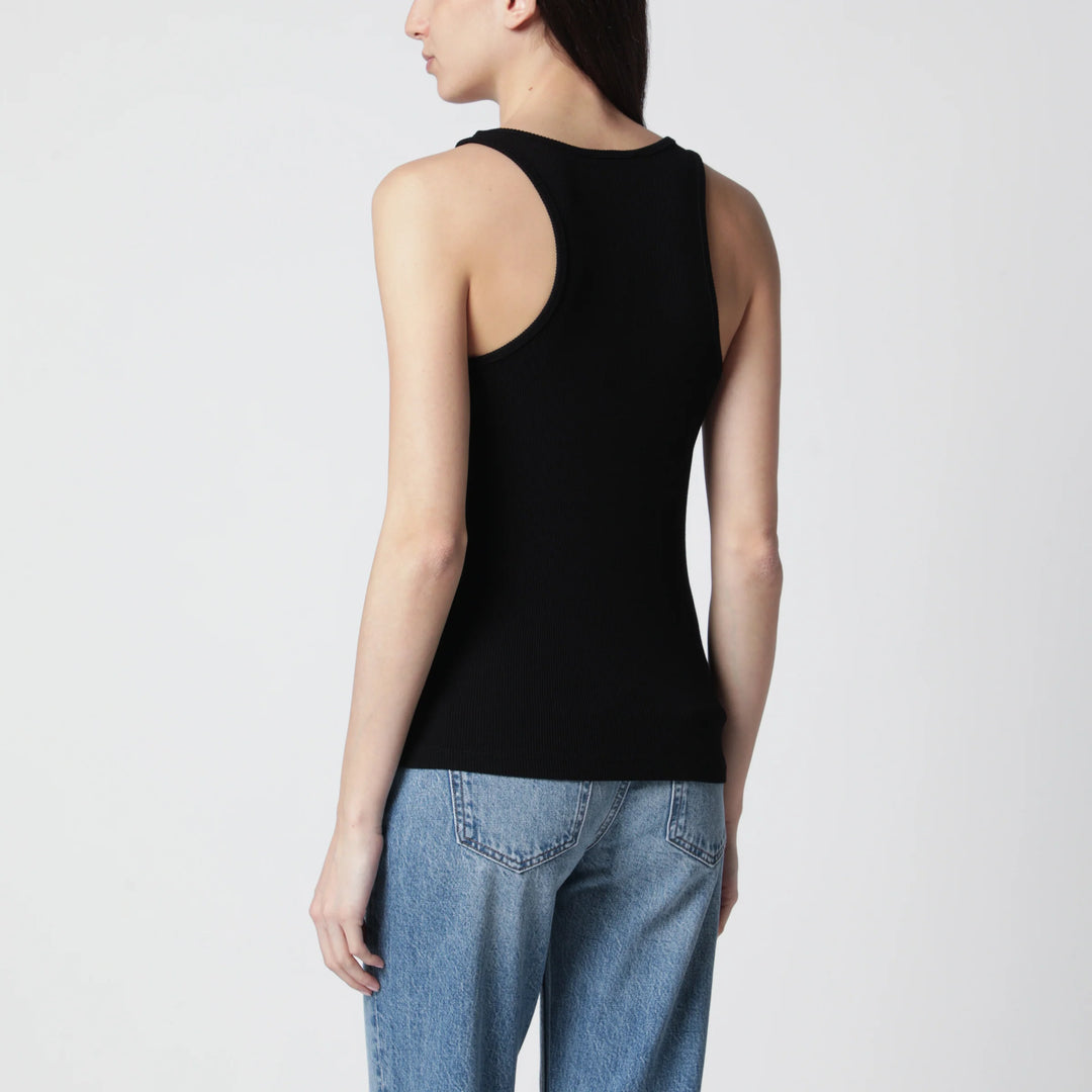 ANINE BING - Black ribbed tank top with logo embroidery