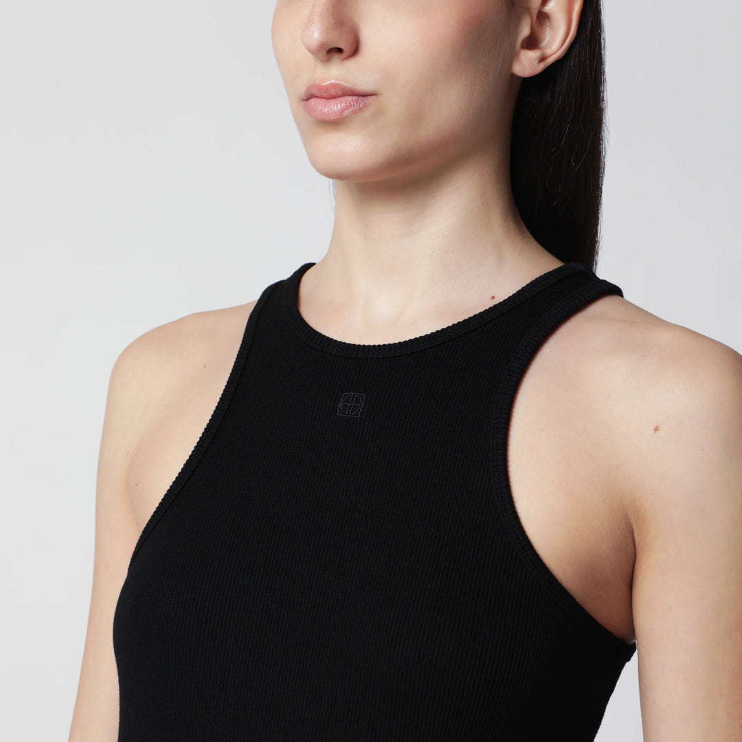 ANINE BING - Black ribbed tank top with logo embroidery