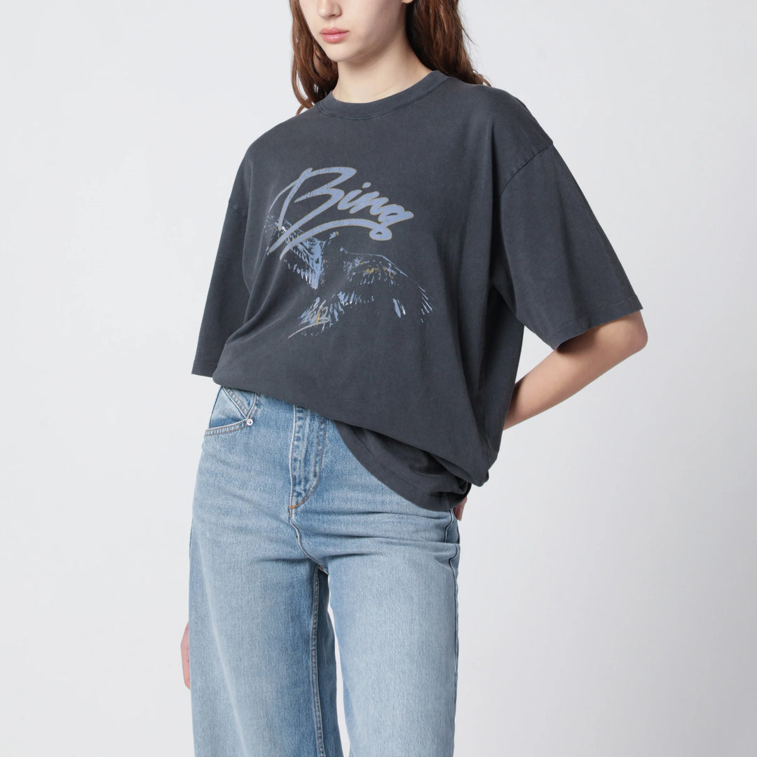 ANINE BING - Spencer Eagle washed black T-shirt
