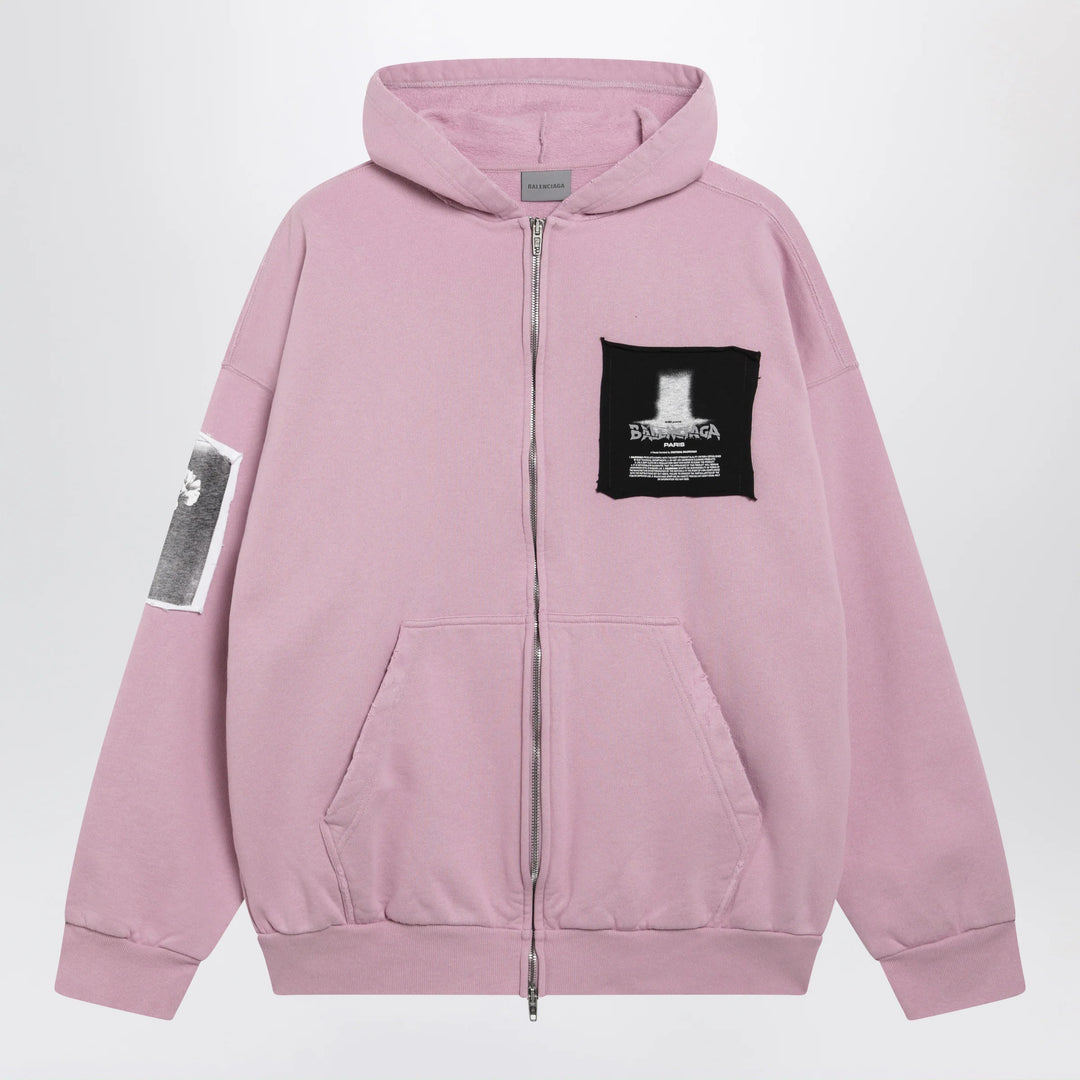 Balenciaga - Antique pink cotton jersey zip-up hoodie
