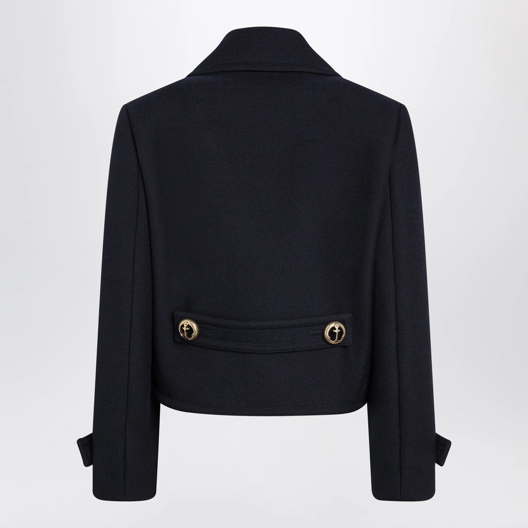 Balenciaga - Cropped caban coat in textured wool, navy