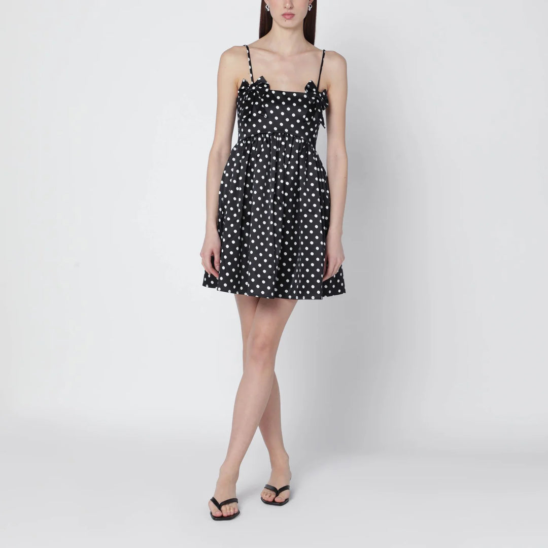 GANNI - Black satin mini dress with polka dots
