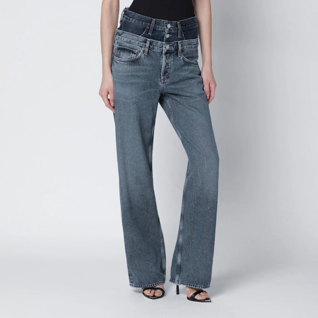 AGOLDE - Elson jeans with double waistband in dark/light indigo