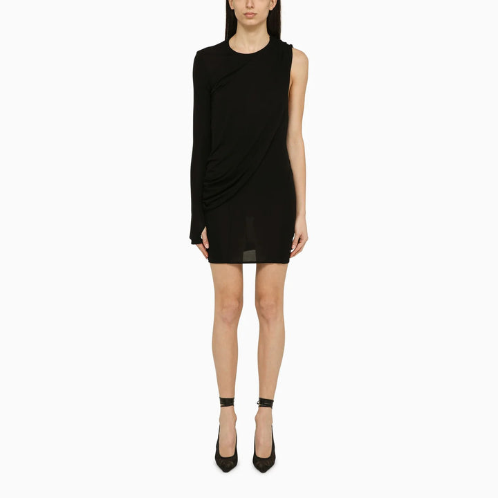 ANDREĀDAMO - Black viscose one-shoulder dress with drape