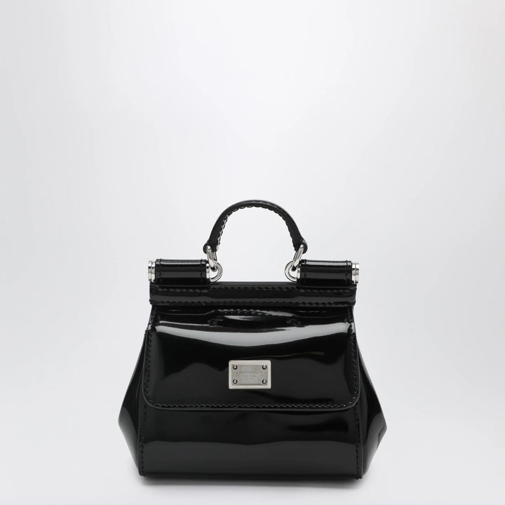 Dolce&amp;Gabbana - Mini patent calf leather bag with logo plaque, black
