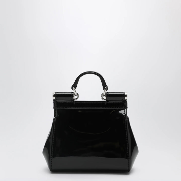 Dolce&amp;Gabbana - Mini patent calf leather bag with logo plaque, black