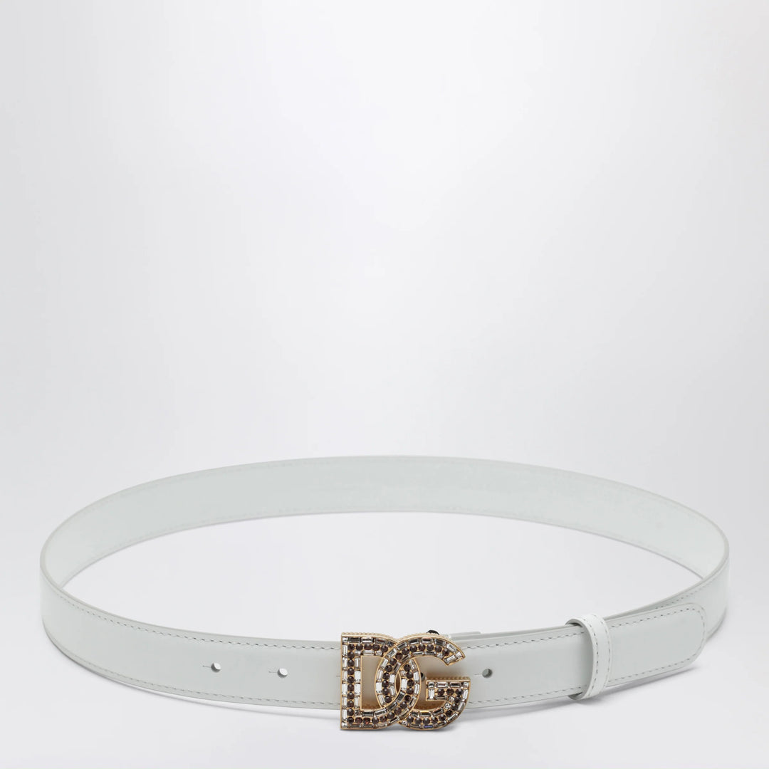 Dolce&amp;Gabbana - DG logo calfskin leather belt in optic white
