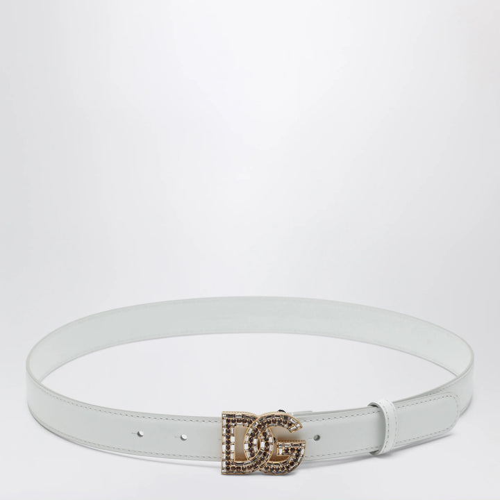 Dolce&amp;Gabbana - DG logo calfskin leather belt in optic white