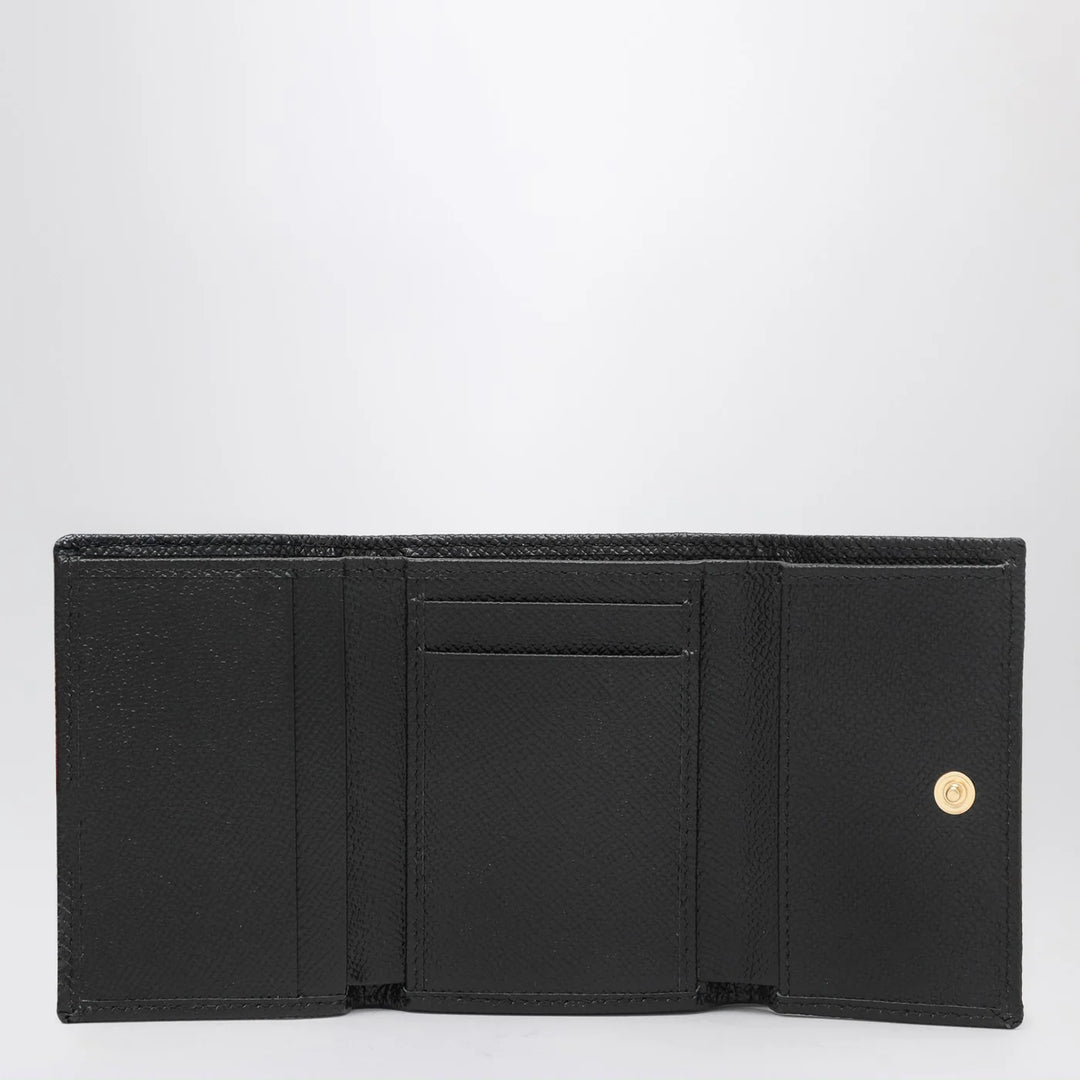 Dolce&amp;Gabbana - Black dauphine leather wallet with logo plaque