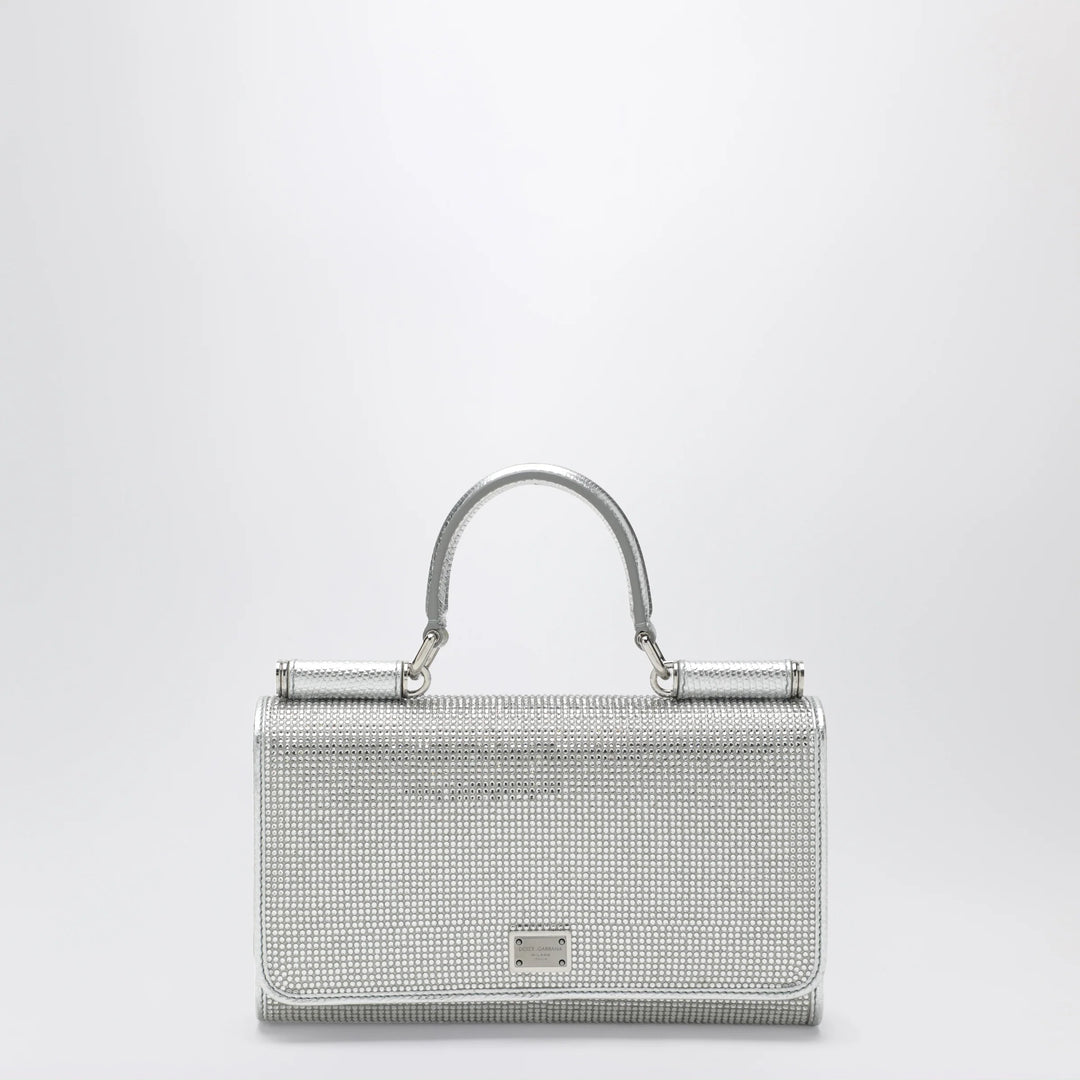 Dolce&amp;Gabbana - Satin phone bag with rhinestones in Crystal/Pearl