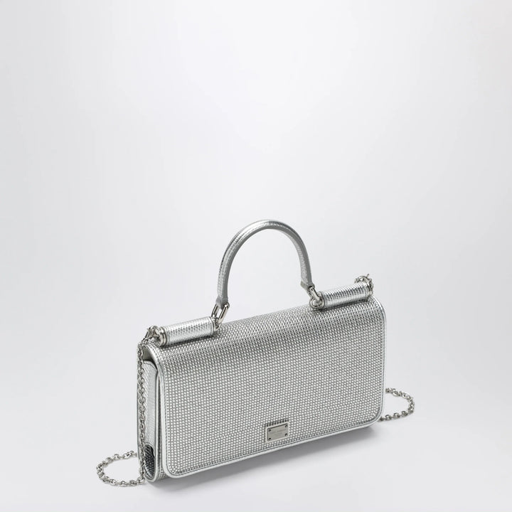 Dolce&amp;Gabbana - Satin phone bag with rhinestones in Crystal/Pearl