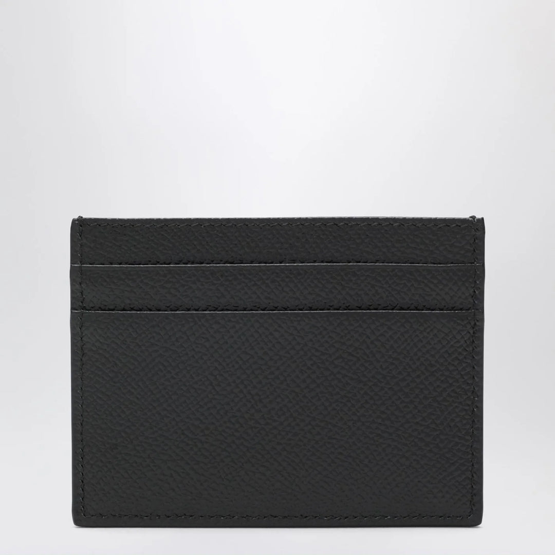 Dolce&amp;Gabbana - Black dauphine leather card holder with logo plaque