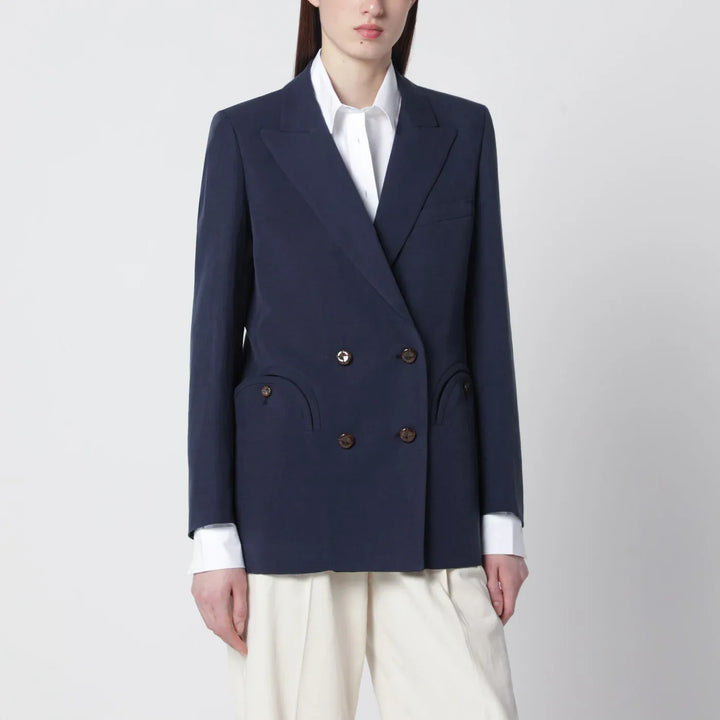Blazé Milano - Navy blue double-breasted jacket in linen and silk