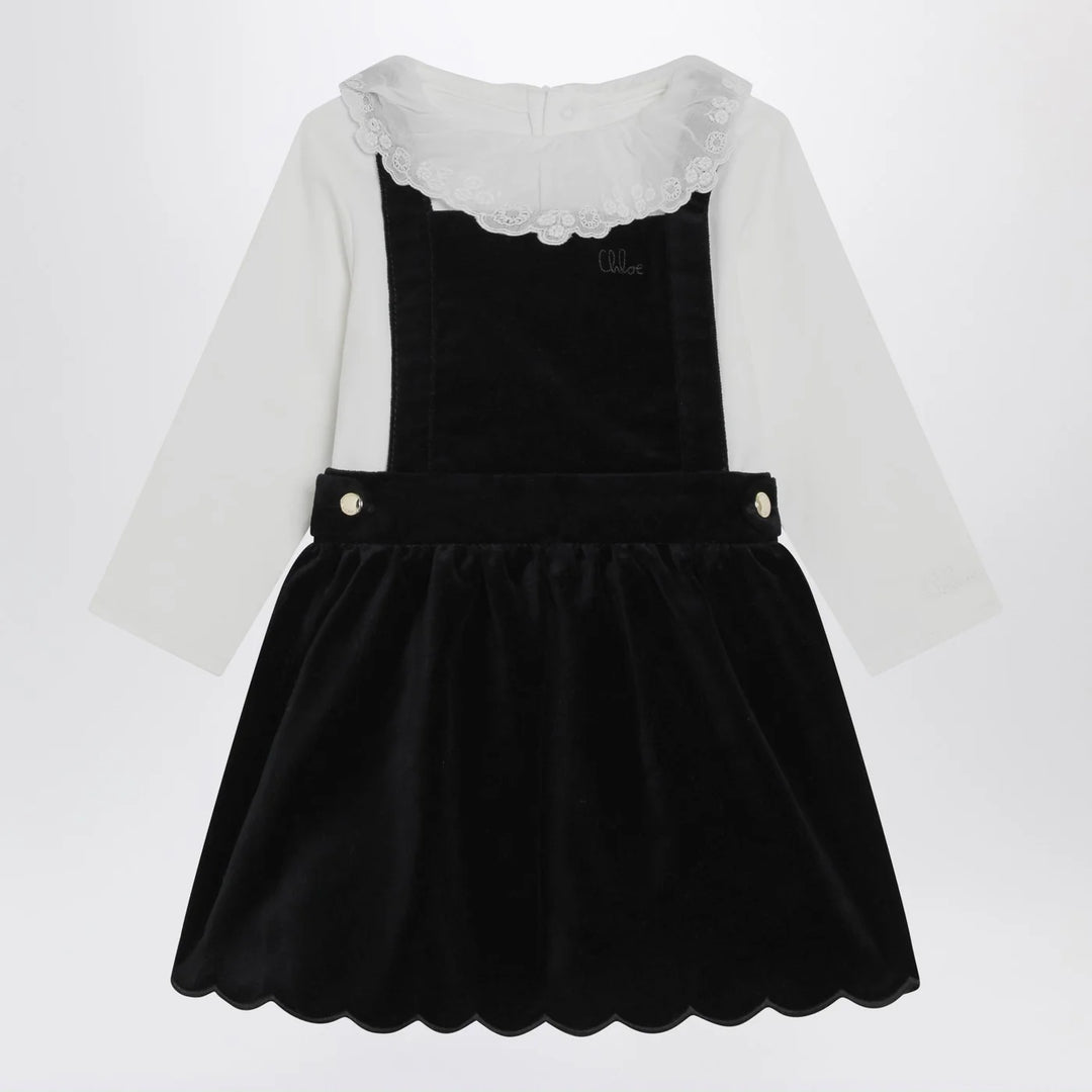 Chloé - White and blue velvet dress