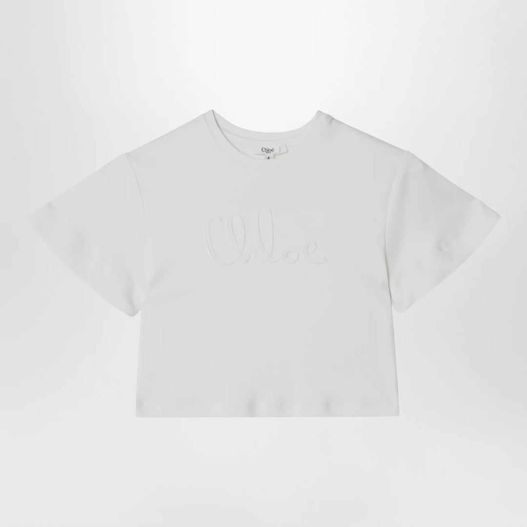 Chloé - White cropped T-shirt with logo embroidery