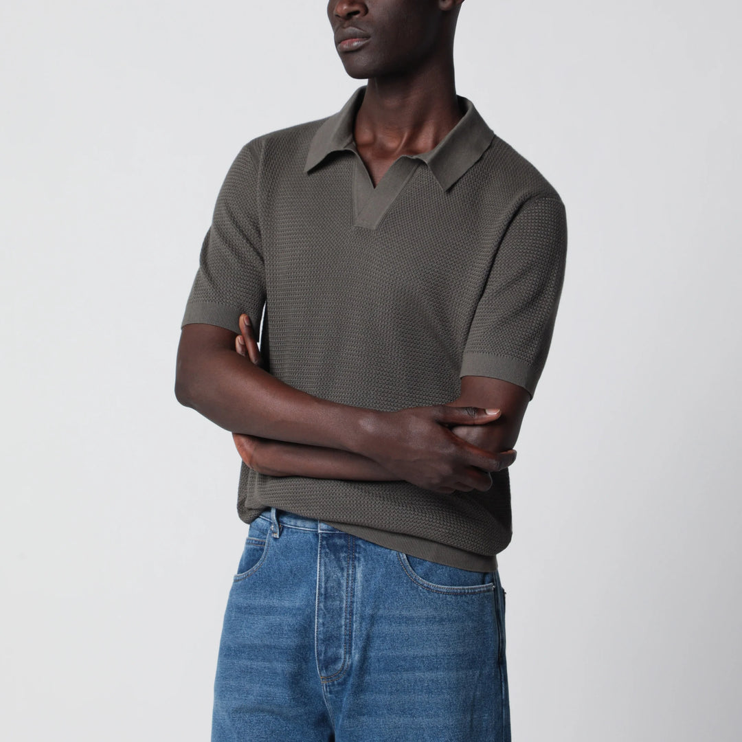 ZEGNA - Dark taupe cotton knit polo