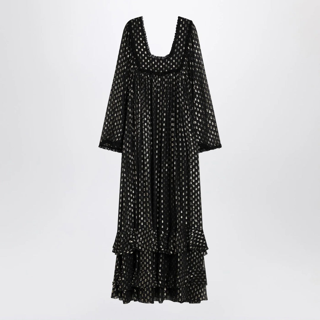 Chloé - Maxi black dress with lightweight silk ruffles