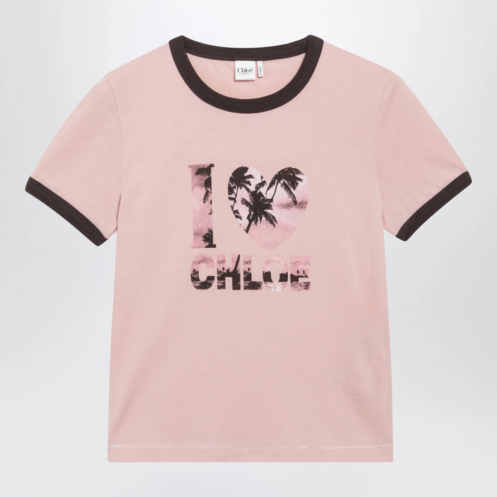 Chloé - Pink Cotton T-Shirt with Logo Print