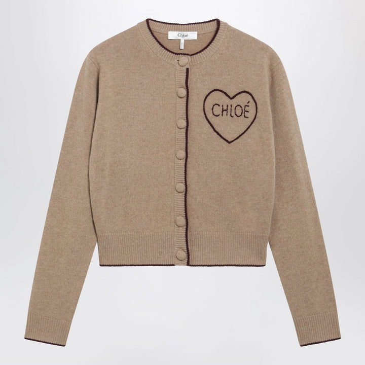 Chloé - Light Brown Wool and Cashmere Logo Cardigan