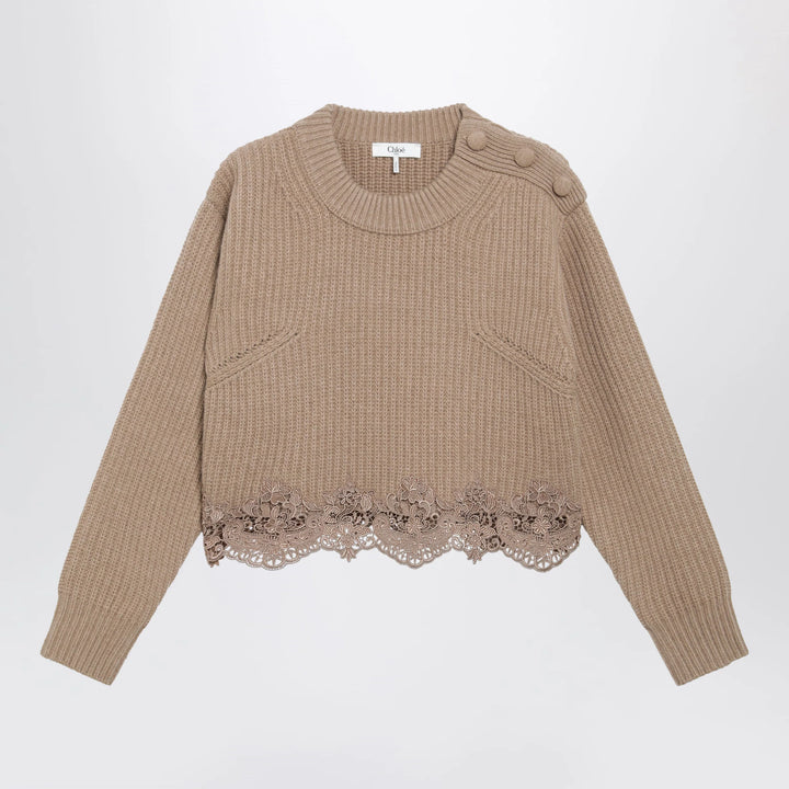 Chloé - Cropped turtleneck sweater in wool-cashmere Bleached brown