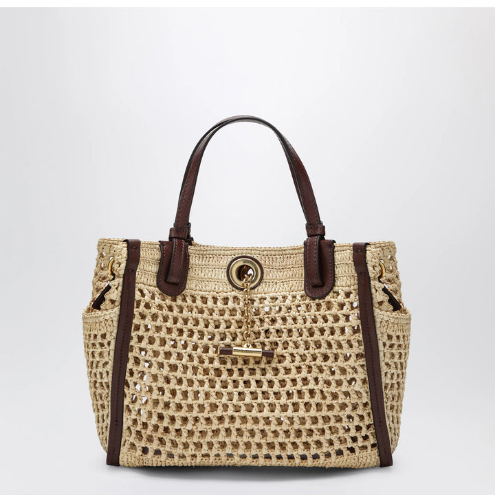 Chloé - Iconic tote bag in raffia and leather, Hot Sand