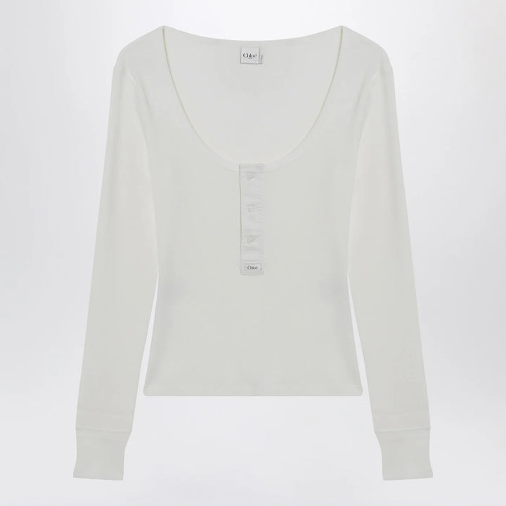 Chloé - White Henley cotton jersey top