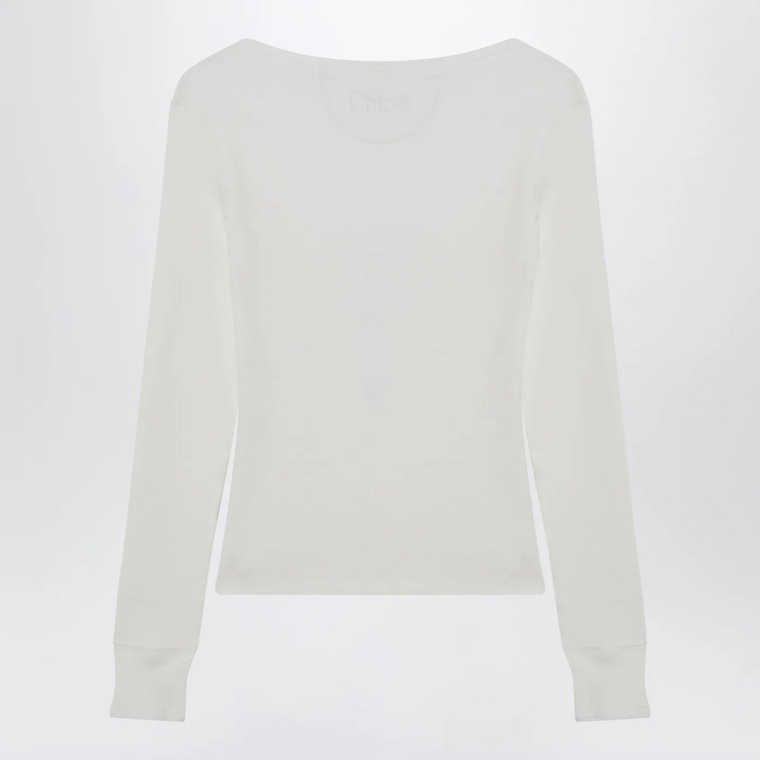 Chloé - White Henley cotton jersey top
