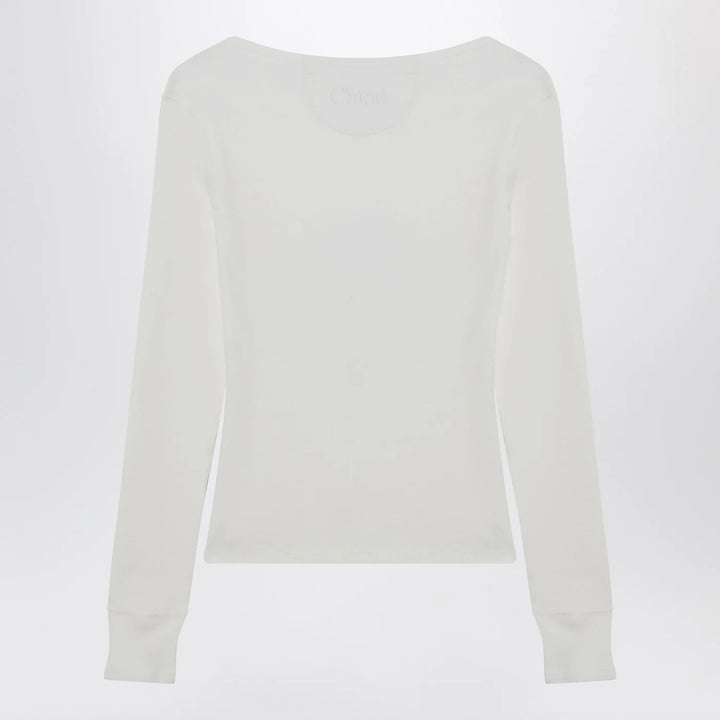 Chloé - White Henley cotton jersey top