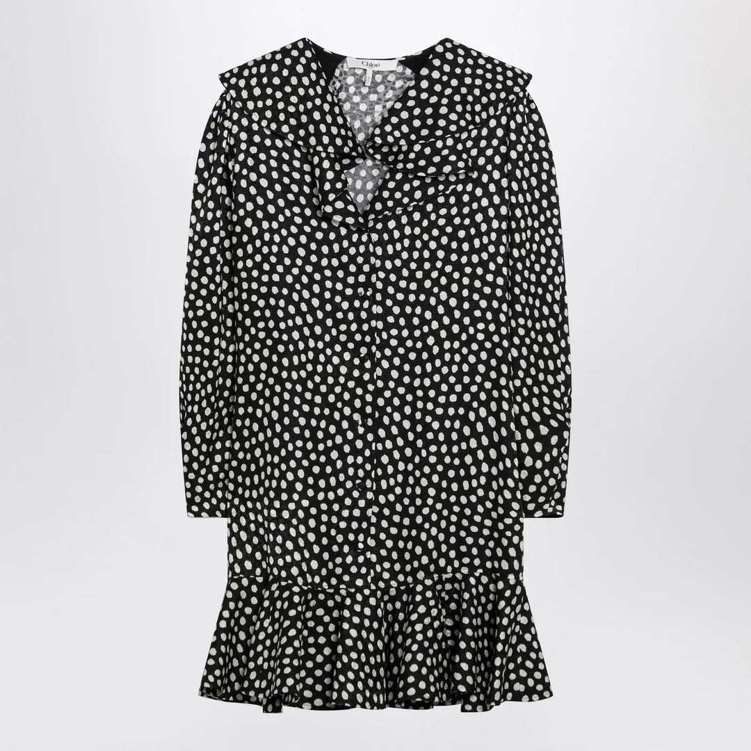 Chloé - Black silk jacquard mini dress with polka dot print