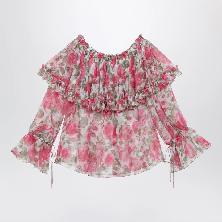 Chloé - Puff-sleeve top in multicolor silk