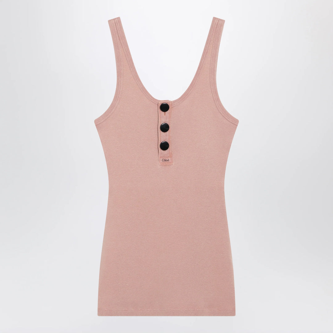Chloé - Fitted Henley tank top in ribbed organic cotton, pink