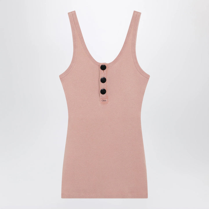 Chloé - Fitted Henley tank top in ribbed organic cotton, pink