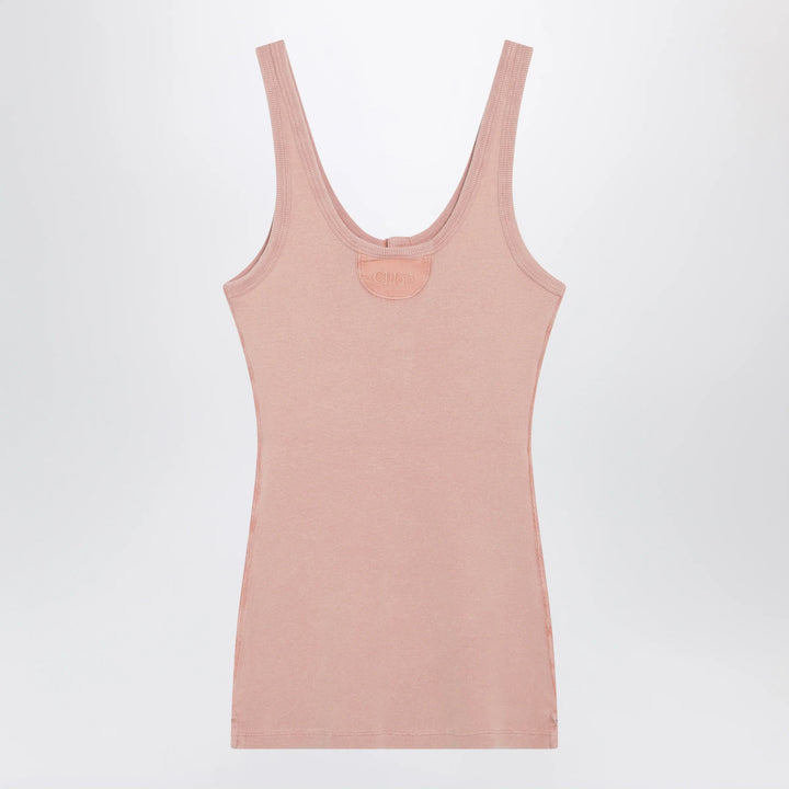 Chloé - Fitted Henley tank top in ribbed organic cotton, pink