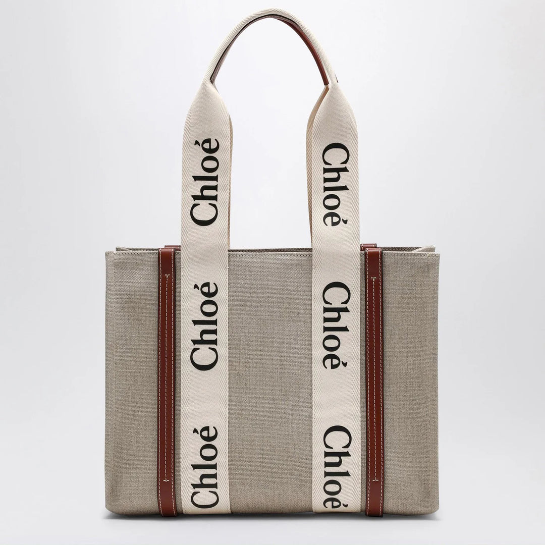 Chloé - Woody medium bag in beige canvas