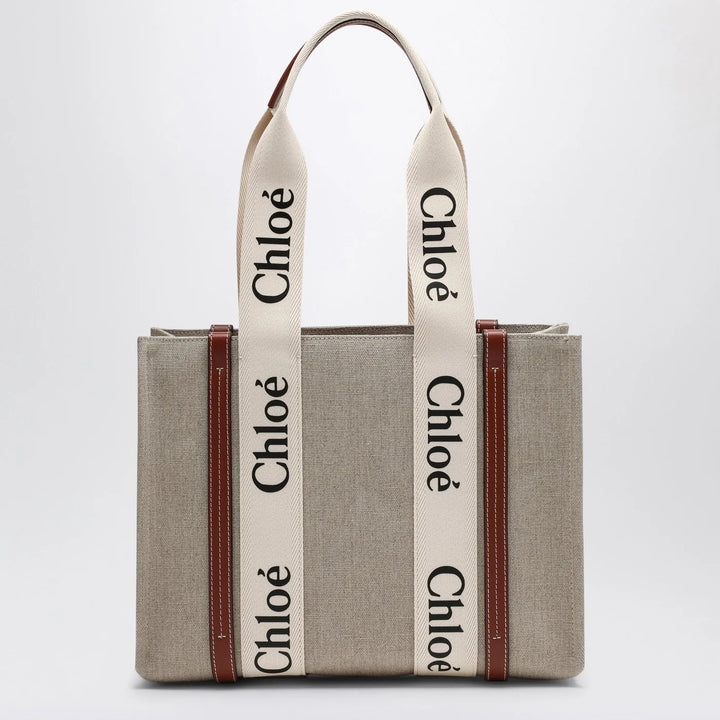 Chloé - Woody medium bag in beige canvas