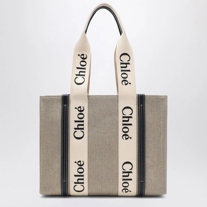 Chloé - Medium Woody tote bag in beige canvas