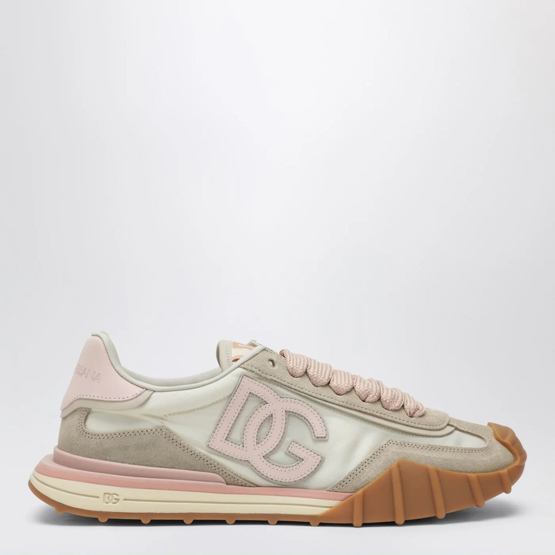 Dolce&amp;Gabbana - DG Athletic Sneakers in ivory and pink fabric and leather