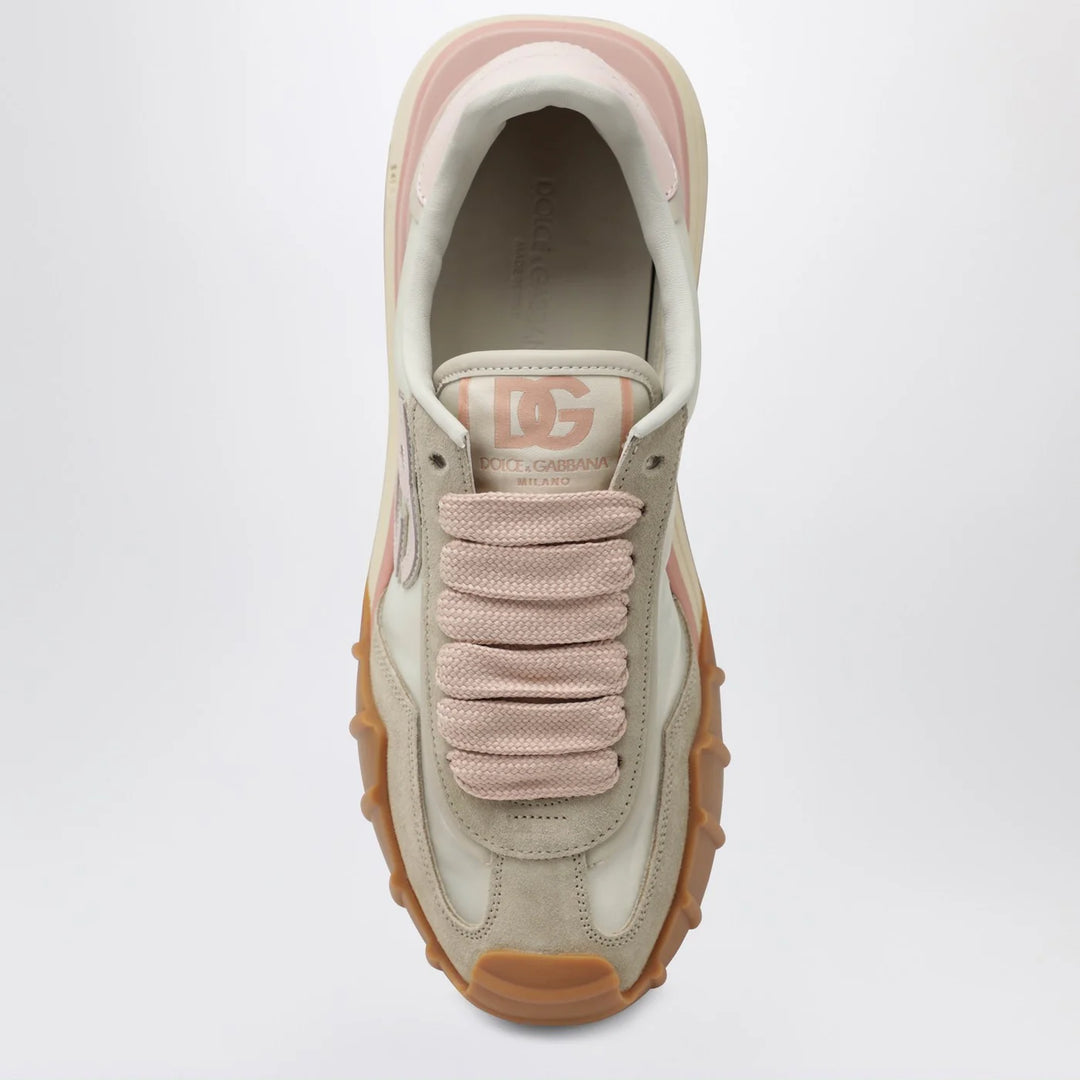 Dolce&amp;Gabbana - DG Athletic Sneakers in ivory and pink fabric and leather