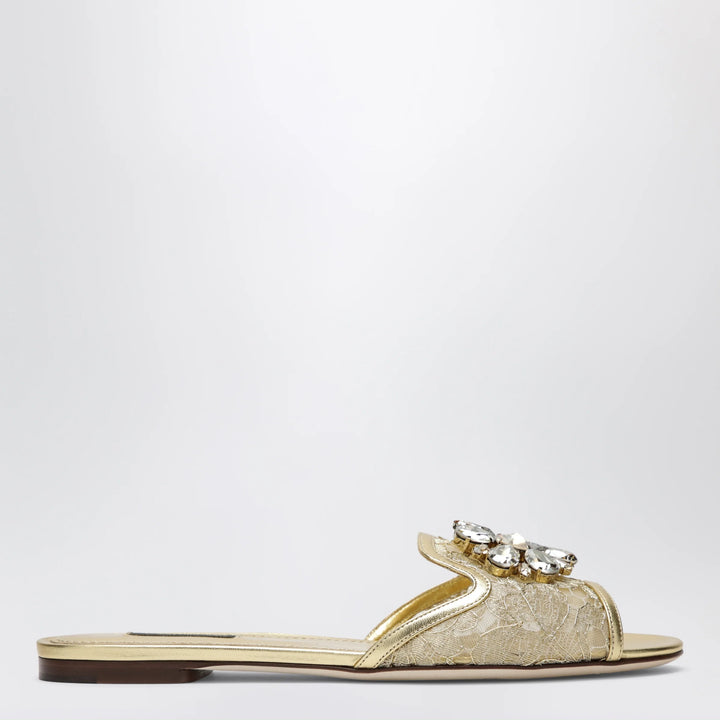 Dolce&amp;Gabbana - Rainbow slides in gold lurex lace with brooch