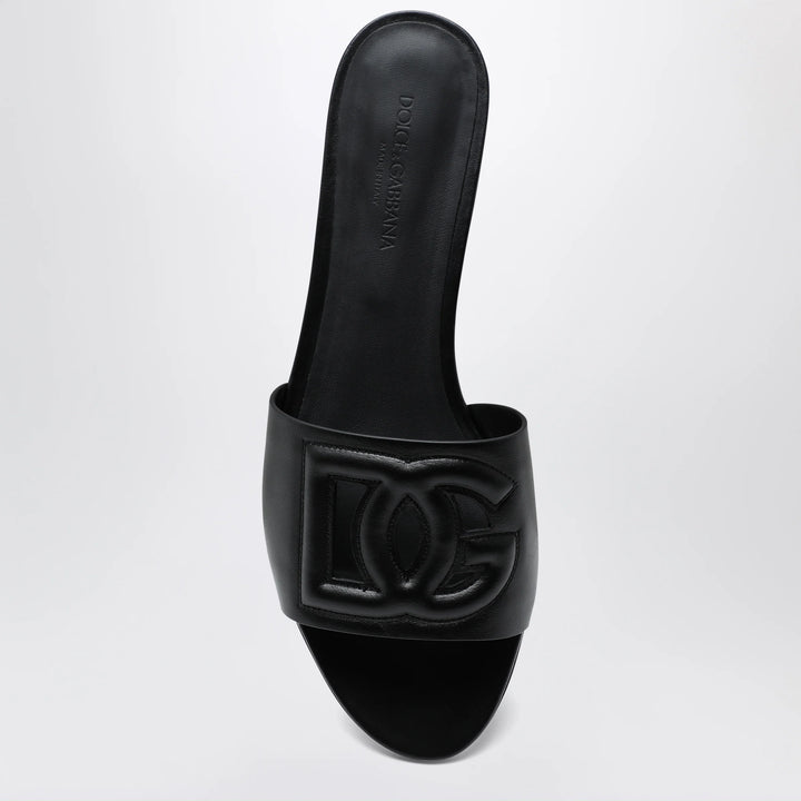 Dolce&amp;Gabbana - Black leather slides with DG logo
