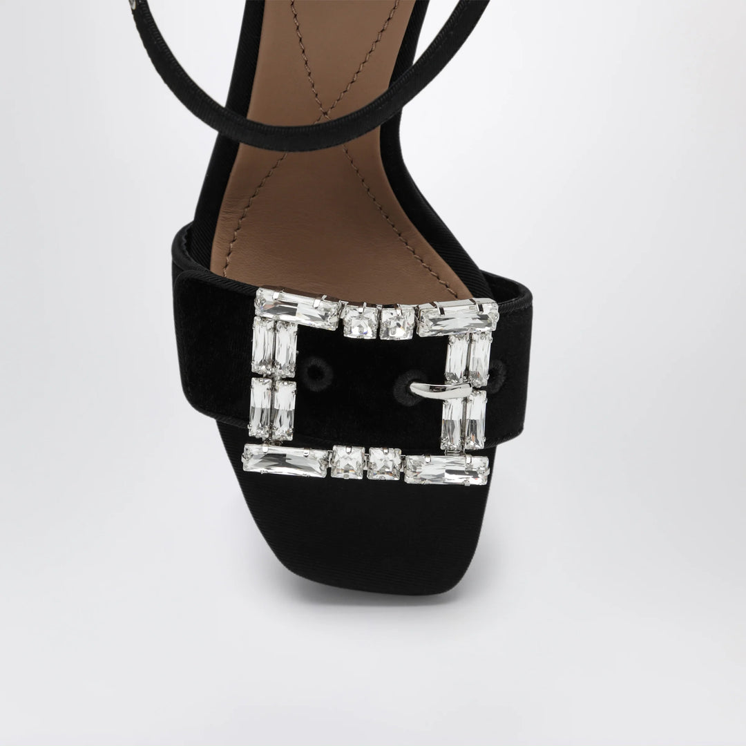 Dolce&amp;Gabbana - Black velvet platform sandal with jeweled buckle