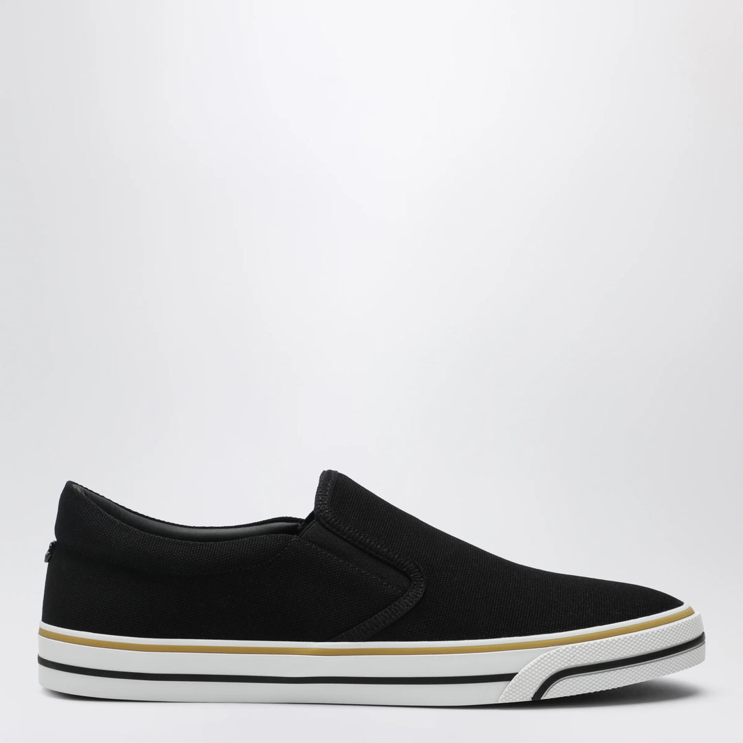 Dolce&amp;Gabbana - Black cotton slip-on shoes with striped details