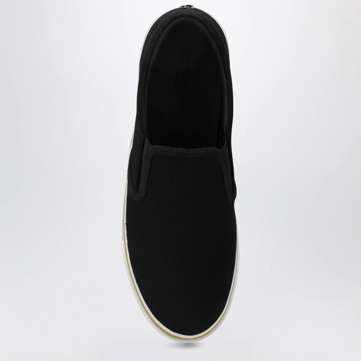 Dolce&amp;Gabbana - Black cotton slip-on shoes with striped details