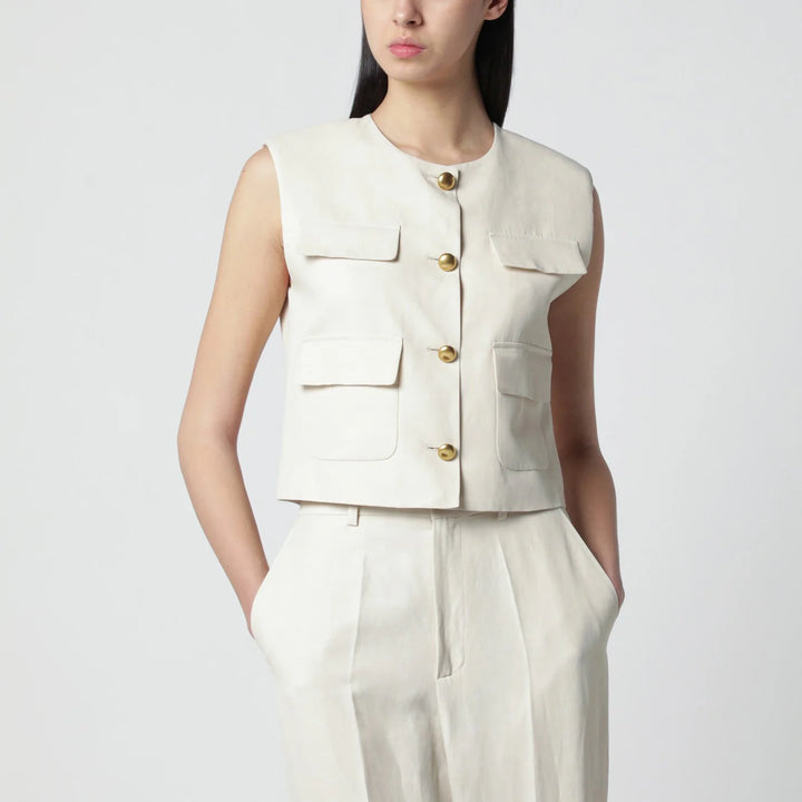 P.A.R.O.S.H. - Sand-colored linen-blend waistcoat