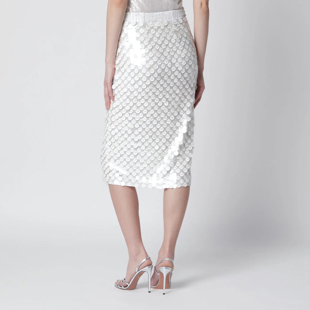 P.A.R.O.S.H. - Cream sequin pencil skirt